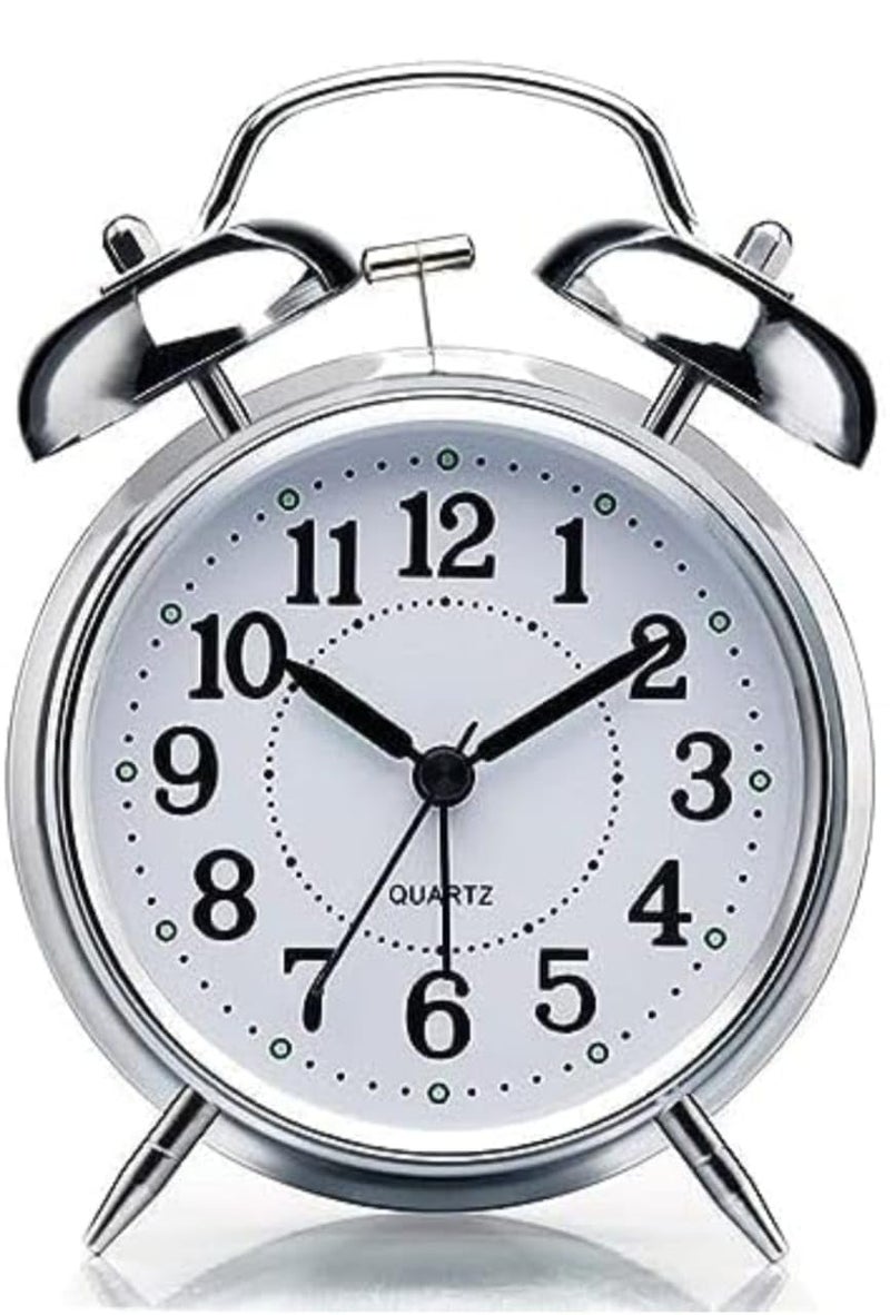 CVD Vintage Alarm Clock Twin Bell with Night Backlight Function and Silent Motion Metal Frame High Volume Bedside Luminous Alarm for Students BedroomOffice Black Silver - Image 1