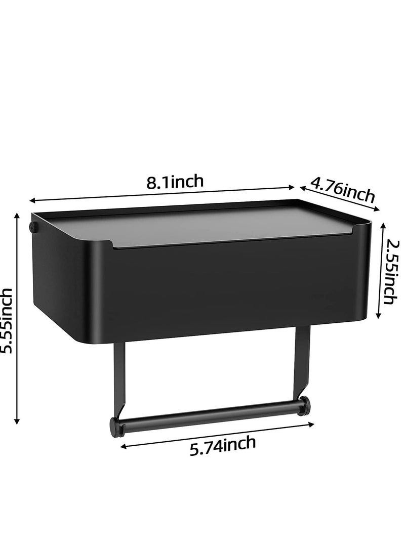 Excefore Toilet Paper Holder with Shelf, Flushable Wipes Dispenser Fits for Bathroom Wipe Storage, Keep Your Hidden Out of Sight - Stainless Steel Wall Mount Organizer (Matte Black)  - Image 2