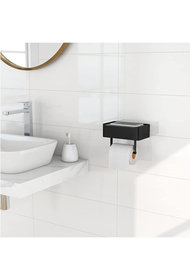 Excefore Toilet Paper Holder with Shelf, Flushable Wipes Dispenser Fits for Bathroom Wipe Storage, Keep Your Hidden Out of Sight - Stainless Steel Wall Mount Organizer (Matte Black)  - Image 3