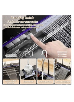 Sink Kitchen Sink, 304 Stainless Steel Waterfall Sink, Nano Workstation Sink with Digital Dispaly, Pull-out Faucet, Drop in Kitchen Sink with Accessories,Temperature real-time display (80×46×22cm)  - Image 3