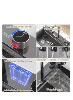 Sink Kitchen Sink, 304 Stainless Steel Waterfall Sink, Nano Workstation Sink with Digital Dispaly, Pull-out Faucet, Drop in Kitchen Sink with Accessories,Temperature real-time display (80×46×22cm)  - Image 4
