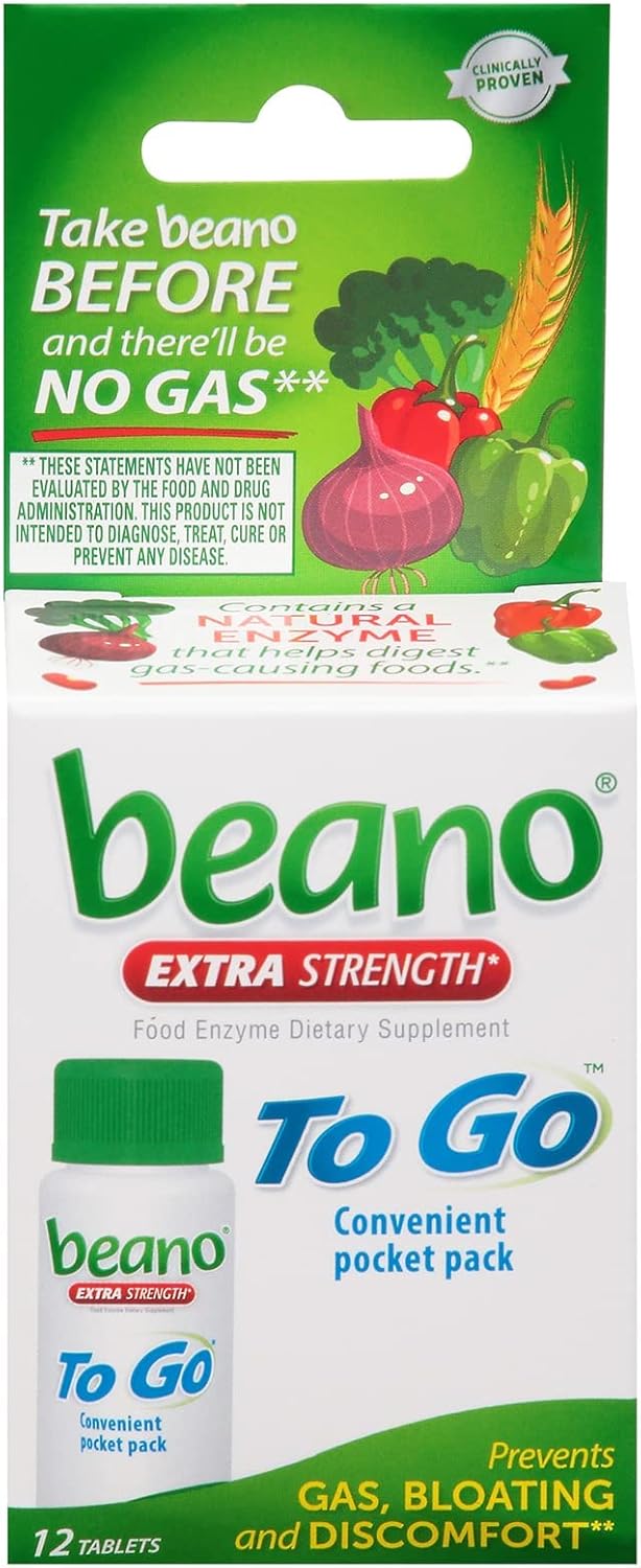 beano To Go Gas Prevention, Food Enzyme Dietary Supplement, Help Digest Gas-Causing Foods, 12 Tablets
