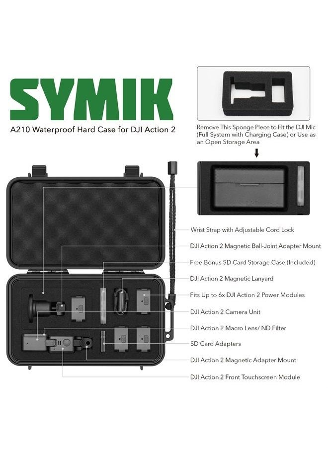 A210-OA Waterproof Hard Carrying Case for DJI Action 2 Camera and DJI Mic, Action 2 Dual Screen Combo, Power Combo, Action 2 Accessories, DJI Mic full system