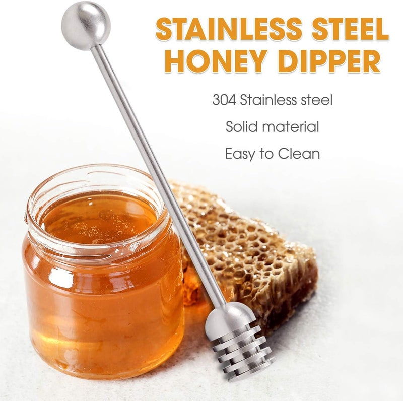 DUGATO Honey Dipper Set (2 Pack, 6.3") - 304 Stainless Steel Honeycomb Sticks for Honey Pot Jar, Syrup Drizzler, Tea & Coffee Stirrer - Elegant Kitchen Utensil (Stainless Steel) - Image 2