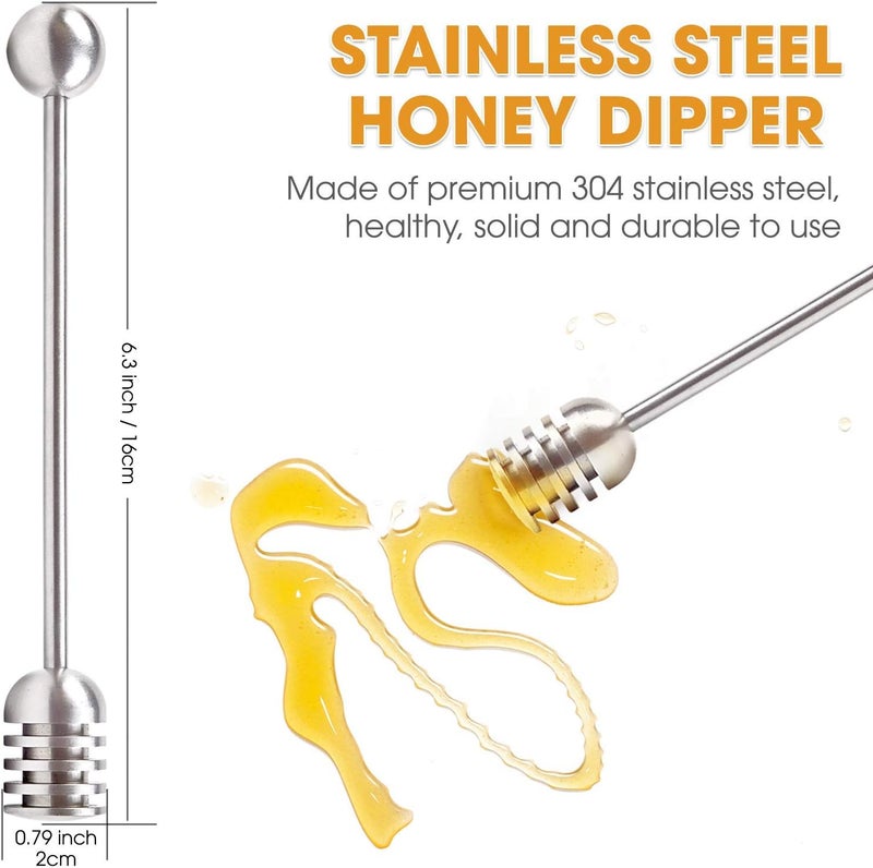 DUGATO Honey Dipper Set (2 Pack, 6.3") - 304 Stainless Steel Honeycomb Sticks for Honey Pot Jar, Syrup Drizzler, Tea & Coffee Stirrer - Elegant Kitchen Utensil (Stainless Steel) - Image 3