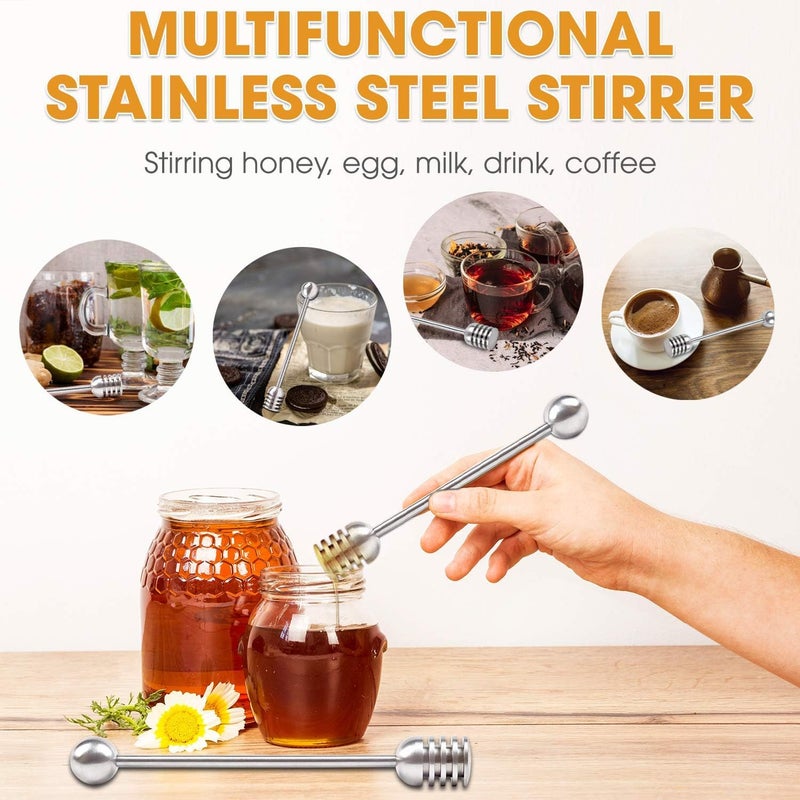 DUGATO Honey Dipper Set (2 Pack, 6.3") - 304 Stainless Steel Honeycomb Sticks for Honey Pot Jar, Syrup Drizzler, Tea & Coffee Stirrer - Elegant Kitchen Utensil (Stainless Steel) - Image 5
