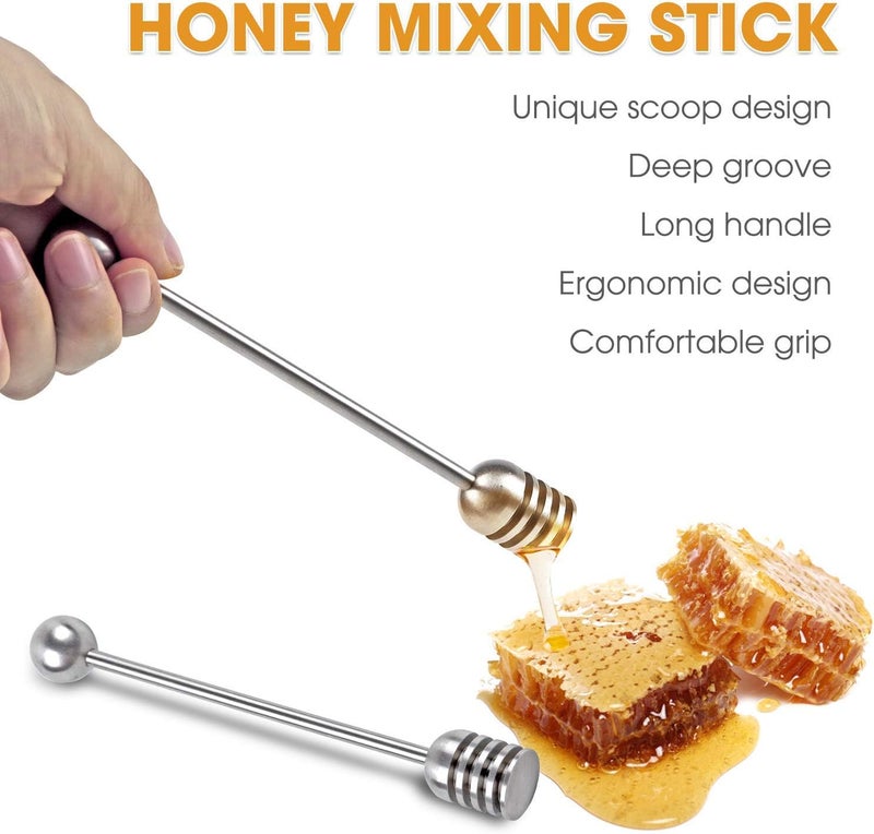 DUGATO Honey Dipper Set (2 Pack, 6.3") - 304 Stainless Steel Honeycomb Sticks for Honey Pot Jar, Syrup Drizzler, Tea & Coffee Stirrer - Elegant Kitchen Utensil (Stainless Steel) - Image 4