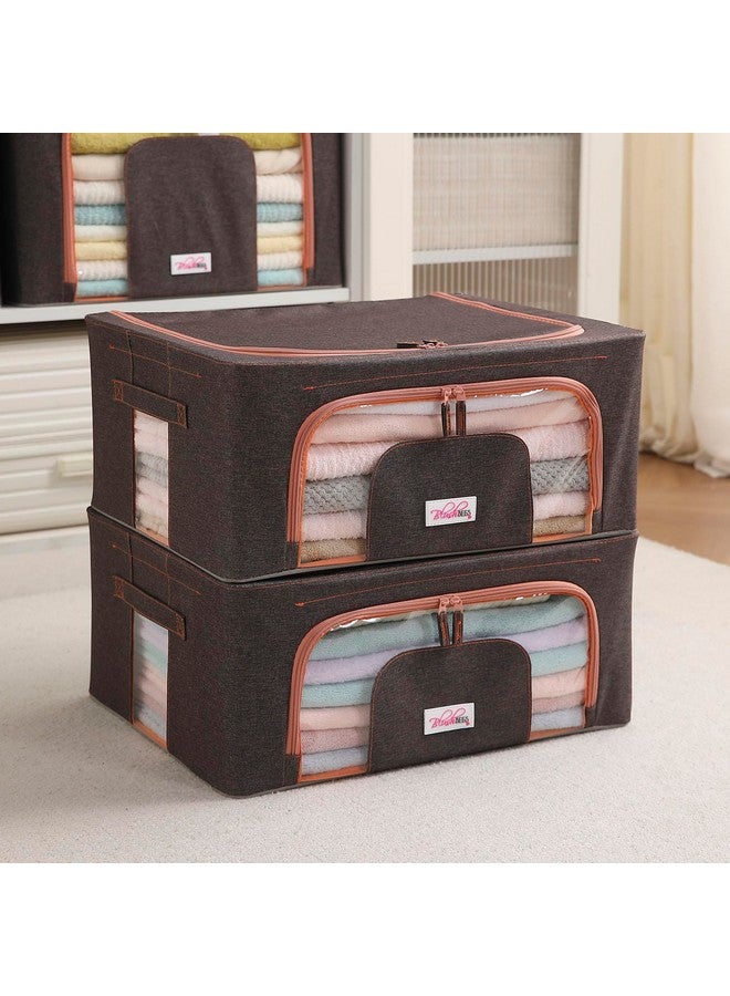 BlushBees Living Box - 600D Oxford Fabric Closet Organizer Cloth Storage Boxes for Wardrobe - 44 Litre, Pack of 2, Espresso Brown (AR-2087) - Image 2