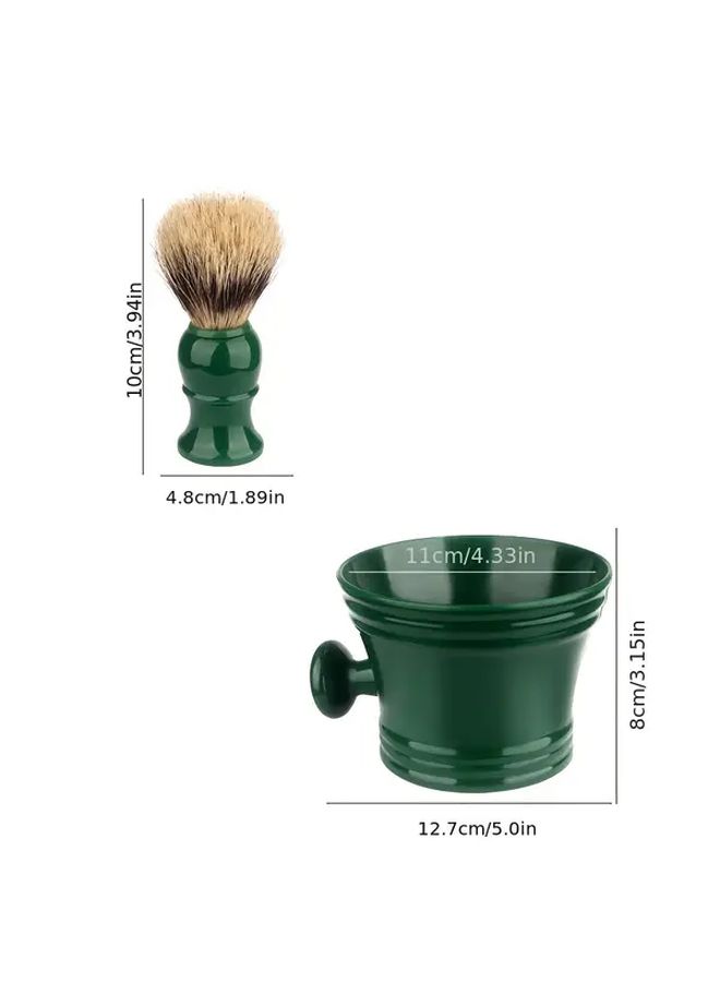 Green Ceramic Foaming Bowl and Beard Brush Men Grooming Set with 2 Shaving Brushes - Image 4
