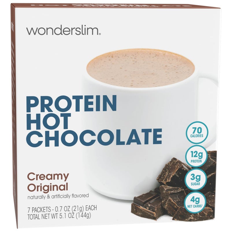 WonderSlim شوكولاتة ساخنة بروتين وندر سليم، كاكاو ساخن، منخفضة السكر، منخفضة الكربوهيدرات، صديقة للكيتو وخالية من الغلوتين (7 حبة) - Image 1