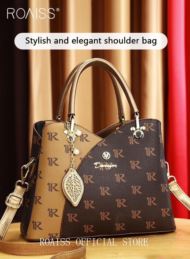 roaiss Classic Vintage Textured Handbag for Women with Pendant Decor and Gift Bag Trendy Large Capacity Shoulder Crossbody Bags in Luxury Print for Mother and Wife Suitable for Birthday Gift or Ramadan - Image 5