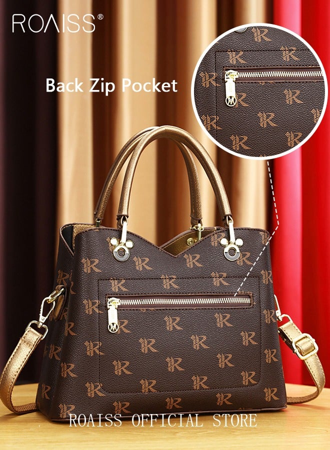 roaiss Classic Vintage Textured Handbag for Women with Pendant Decor and Gift Bag Trendy Large Capacity Shoulder Crossbody Bags in Luxury Print for Mother and Wife Suitable for Birthday Gift or Ramadan - Image 3