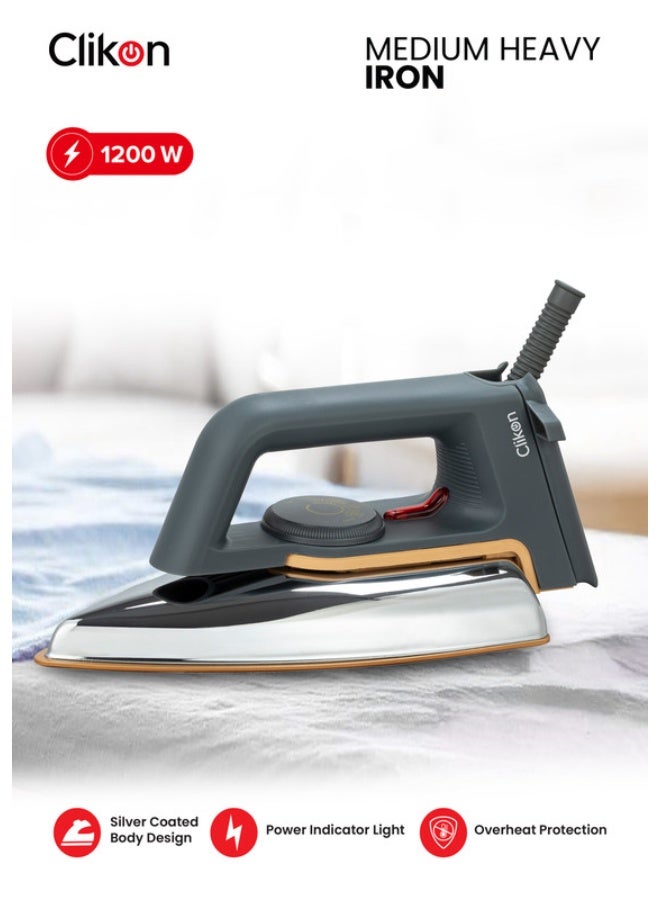 Clikon Medium Heavy Iron 1200W – Auto Cut-Off, Non-Stick Soleplate, 2-Year Warranty For Efficient & Safe Ironing 1200 W CK4137 Mate Black/Silver - Image 1