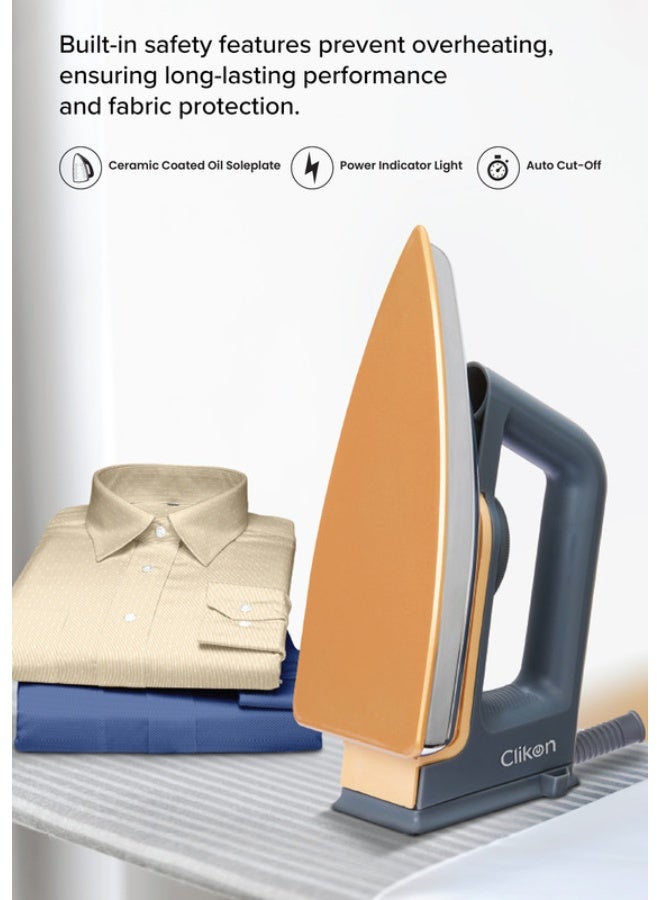 Clikon Medium Heavy Iron 1200W – Auto Cut-Off, Non-Stick Soleplate, 2-Year Warranty For Efficient & Safe Ironing 1200 W CK4137 Mate Black/Silver - Image 3