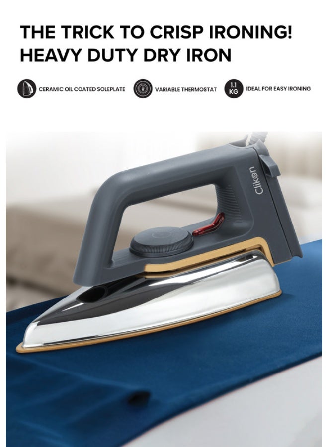 Clikon Medium Heavy Iron 1200W – Auto Cut-Off, Non-Stick Soleplate, 2-Year Warranty For Efficient & Safe Ironing 1200 W CK4137 Mate Black/Silver - Image 2