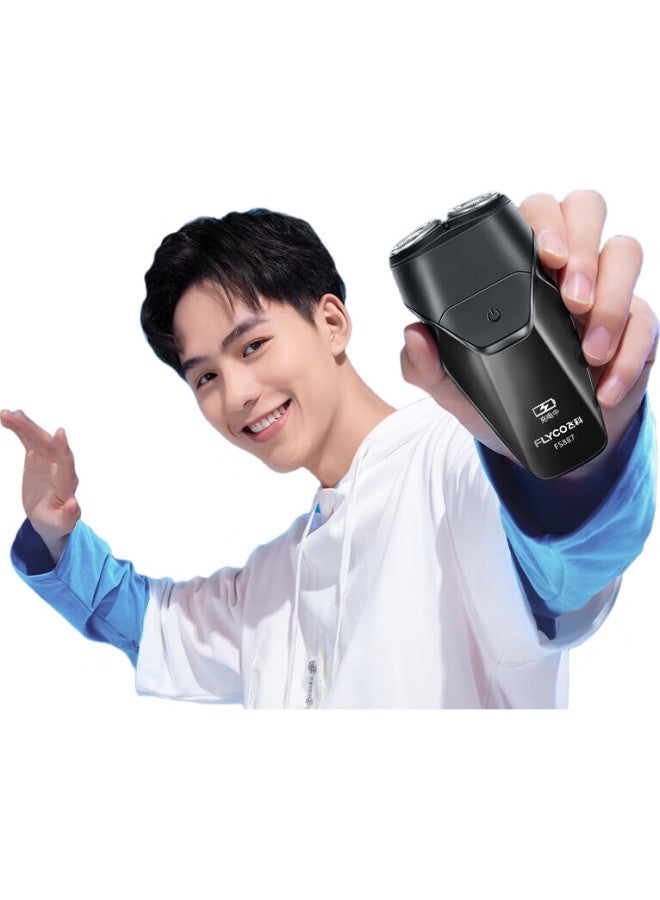 FLYCO ماكينة حلاقة كهربائية ذكية مزدوجة الرأس قابلة للغسل بالكامل ماكينة حلاقة محمولة صغيرة للرجال هدية عيد ميلاد للصديق أو الأب Fs887 أسود - Image 2