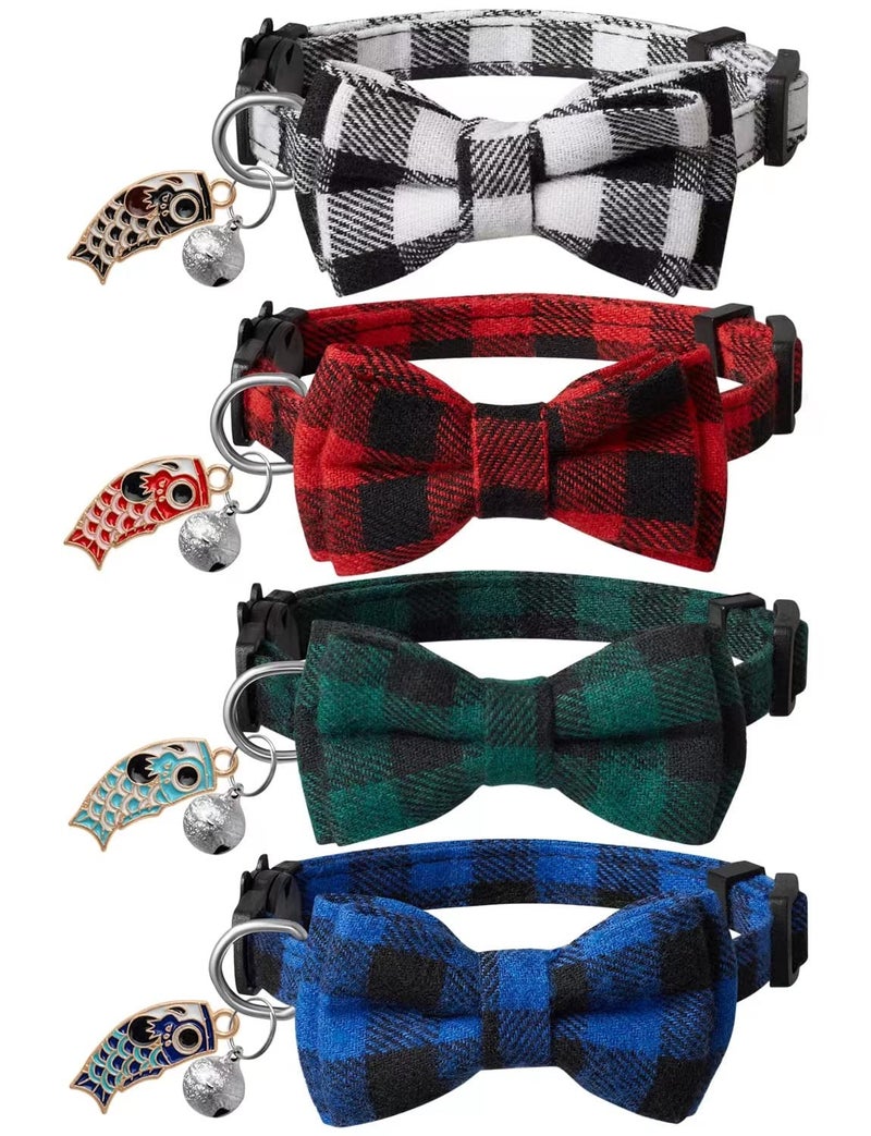 LLHK 4 Pack Small Fish Cat Collars with Bow Tie and Bell,Personalized Breakaway Kitten Collar for Girl boy Cats,Adjustable 7-12inch,Cute for Kitty Kitten Adult Cats,Pet Supplies,Stuff,Accessories - Image 1