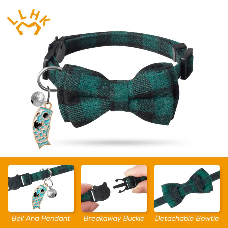 LLHK 4 Pack Small Fish Cat Collars with Bow Tie and Bell,Personalized Breakaway Kitten Collar for Girl boy Cats,Adjustable 7-12inch,Cute for Kitty Kitten Adult Cats,Pet Supplies,Stuff,Accessories - Image 3