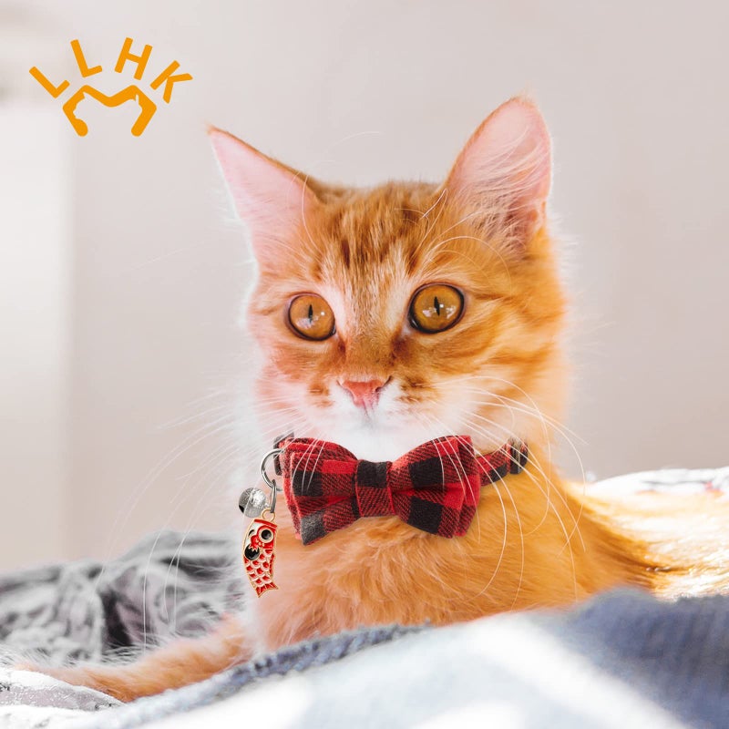 LLHK 4 Pack Small Fish Cat Collars with Bow Tie and Bell,Personalized Breakaway Kitten Collar for Girl boy Cats,Adjustable 7-12inch,Cute for Kitty Kitten Adult Cats,Pet Supplies,Stuff,Accessories - Image 2
