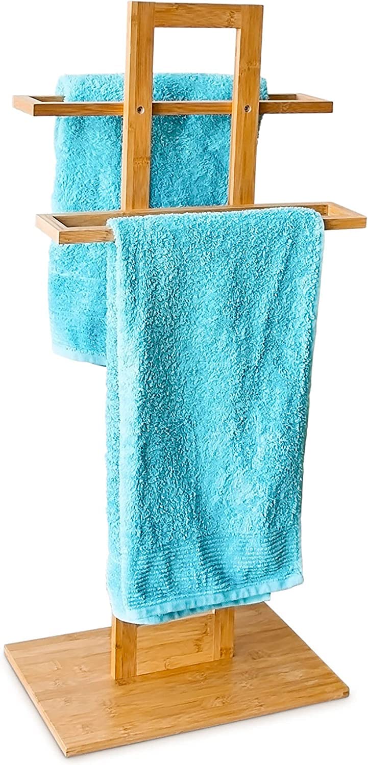 Elegant Classic Freestanding Towel Stand Floor Standing Towel StandBath OrganizerTowel Drying Rack 45 x 22 x 86 TR15  - Image 2