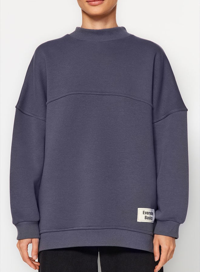 trendyol Anthracite Oversize Knitted Polar Fleece Inside Furry Sweatshirt - Image 4