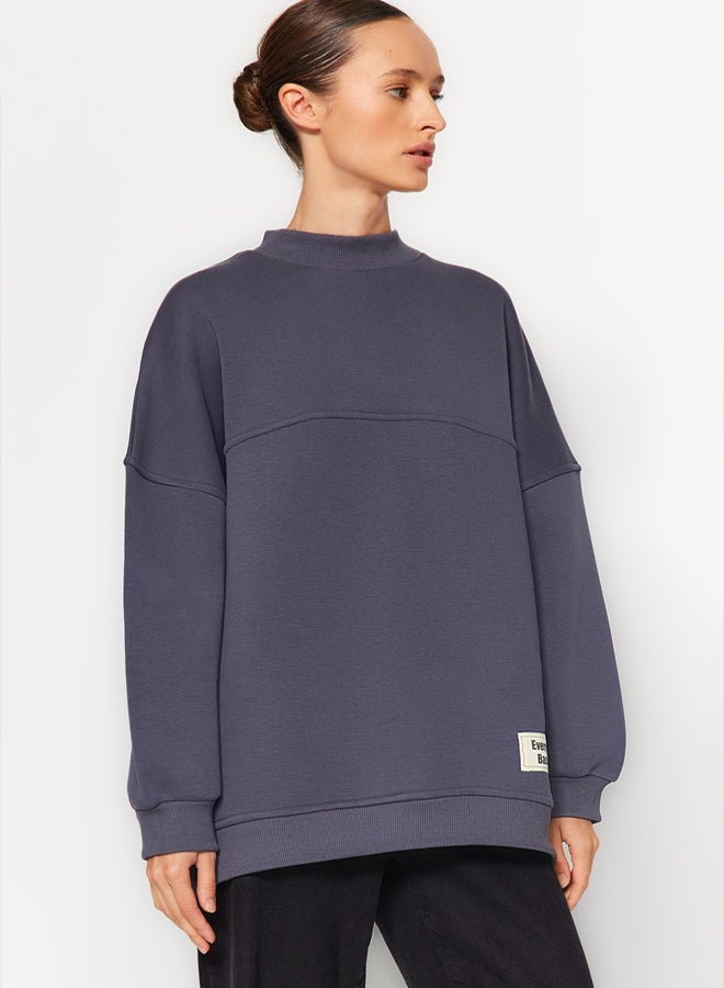 trendyol Anthracite Oversize Knitted Polar Fleece Inside Furry Sweatshirt - Image 2