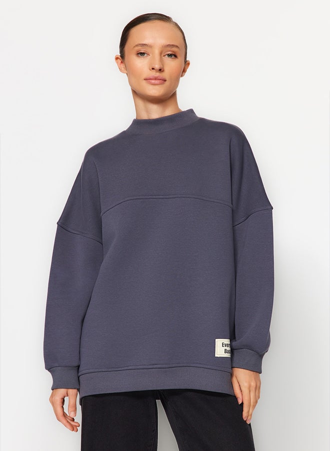 trendyol Anthracite Oversize Knitted Polar Fleece Inside Furry Sweatshirt - Image 1