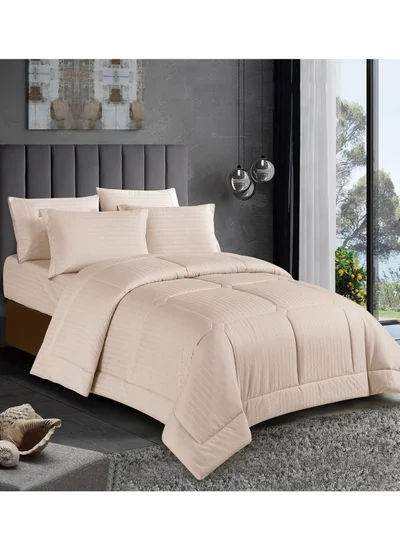 Donetella Hotel Style Comforter Set 6-Pcs Double Size All Season Broken Stripes Quilted Comforter Bedding Set With Down Alternative Filing,French Oak