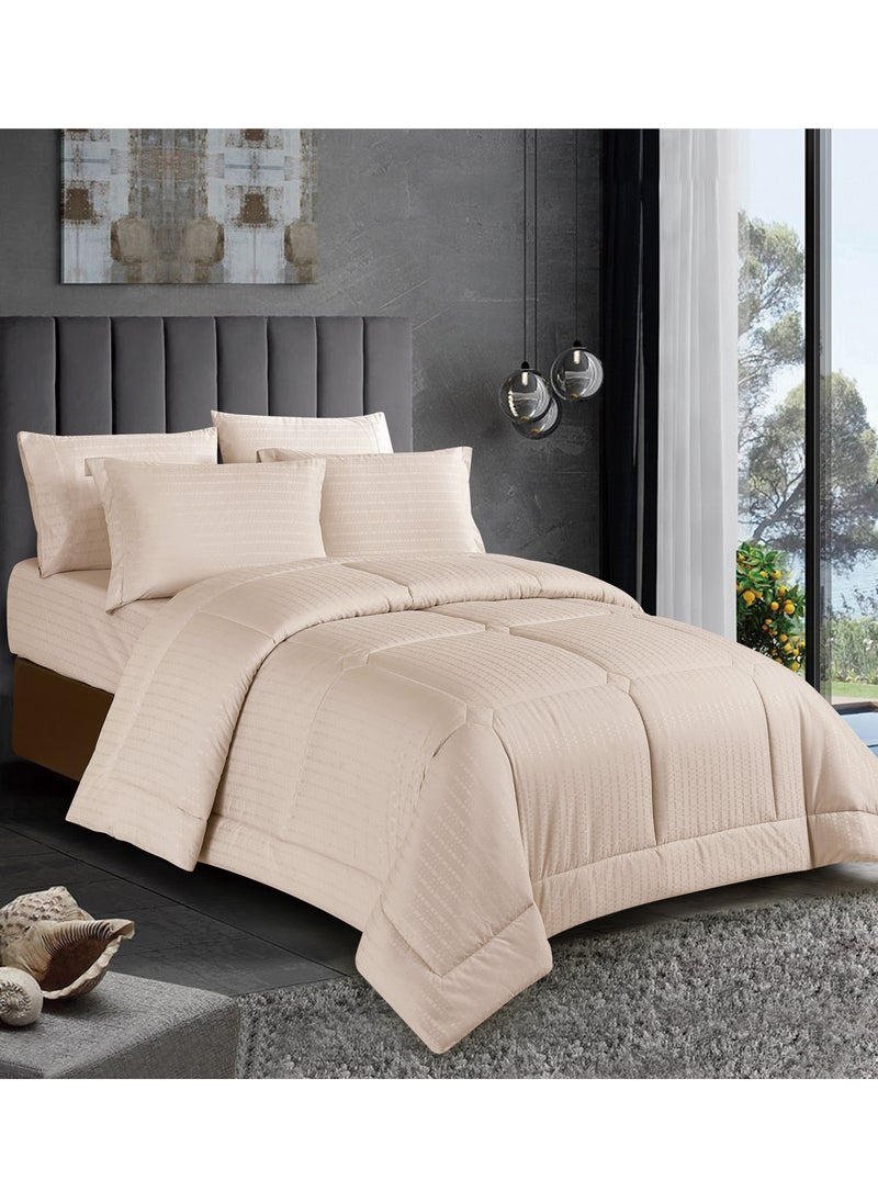 Donetella Hotel Style Comforter Set 6-Pcs Double Size All Season Broken Stripes Quilted Comforter Bedding Set With Down Alternative Filing,French Oak  - Image 1