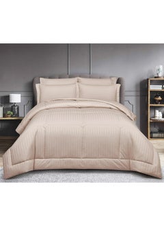 Donetella Hotel Style Comforter Set 6-Pcs Double Size All Season Broken Stripes Quilted Comforter Bedding Set With Down Alternative Filing,French Oak  - Image 2