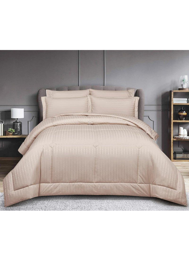 Donetella Hotel Style Comforter Set 6-Pcs Double Size All Season Broken Stripes Quilted Comforter Bedding Set With Down Alternative Filing,French Oak  - Image 2