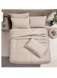 Donetella Hotel Style Comforter Set 6-Pcs Double Size All Season Broken Stripes Quilted Comforter Bedding Set With Down Alternative Filing,French Oak  - Image 4