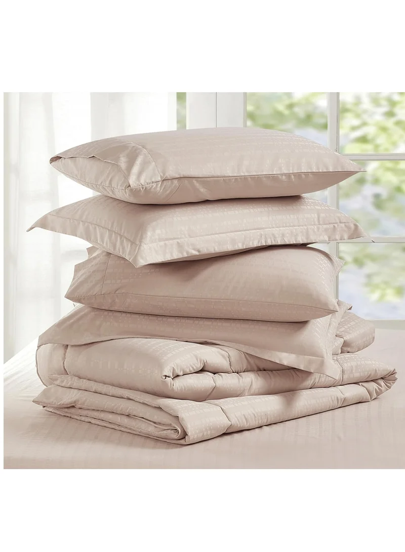 Donetella Hotel Style Comforter Set 6-Pcs Double Size All Season Broken Stripes Quilted Comforter Bedding Set With Down Alternative Filing,French Oak