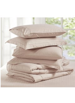 Donetella Hotel Style Comforter Set 6-Pcs Double Size All Season Broken Stripes Quilted Comforter Bedding Set With Down Alternative Filing,French Oak  - Image 5