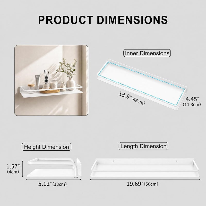 RFOUO Metal Wall Shelf, Metal Floating Shelf, Black Floating Shelf, Small Shelf for Wall, Display Shelves for Bathroom Bedroom Kitchen (White, 16Inch) - Image 3