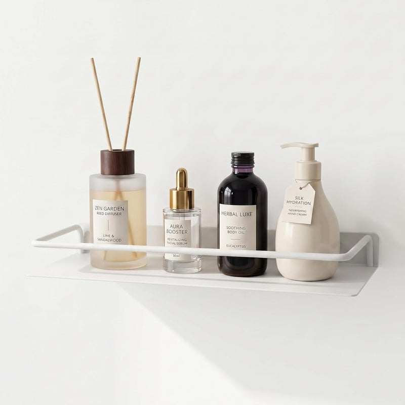 RFOUO Metal Wall Shelf, Metal Floating Shelf, Black Floating Shelf, Small Shelf for Wall, Display Shelves for Bathroom Bedroom Kitchen (White, 16Inch) - Image 1