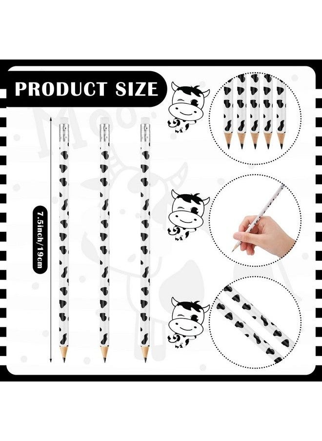 Leinuosen 48 Pcs Cow Print Pencils Cow Party Supplies Cartoon Animal Pencils Fun Cow Pattern Decorative Pencils Kawaii Wood Pencils With Eraser Supplies For Students Classroom School Home Kids Party Favor  - Image 3
