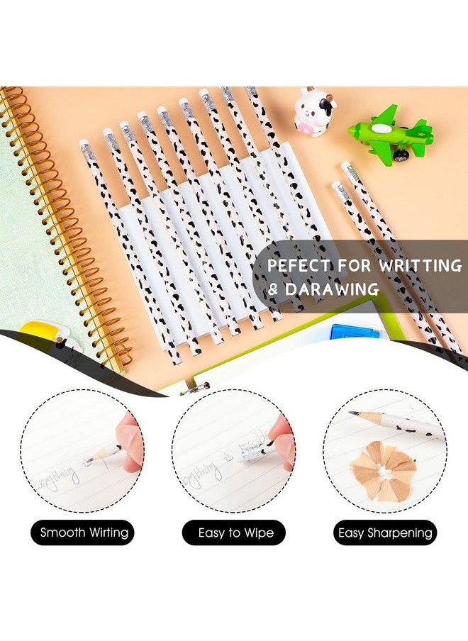 Leinuosen 48 Pcs Cow Print Pencils Cow Party Supplies Cartoon Animal Pencils Fun Cow Pattern Decorative Pencils Kawaii Wood Pencils With Eraser Supplies For Students Classroom School Home Kids Party Favor  - Image 4