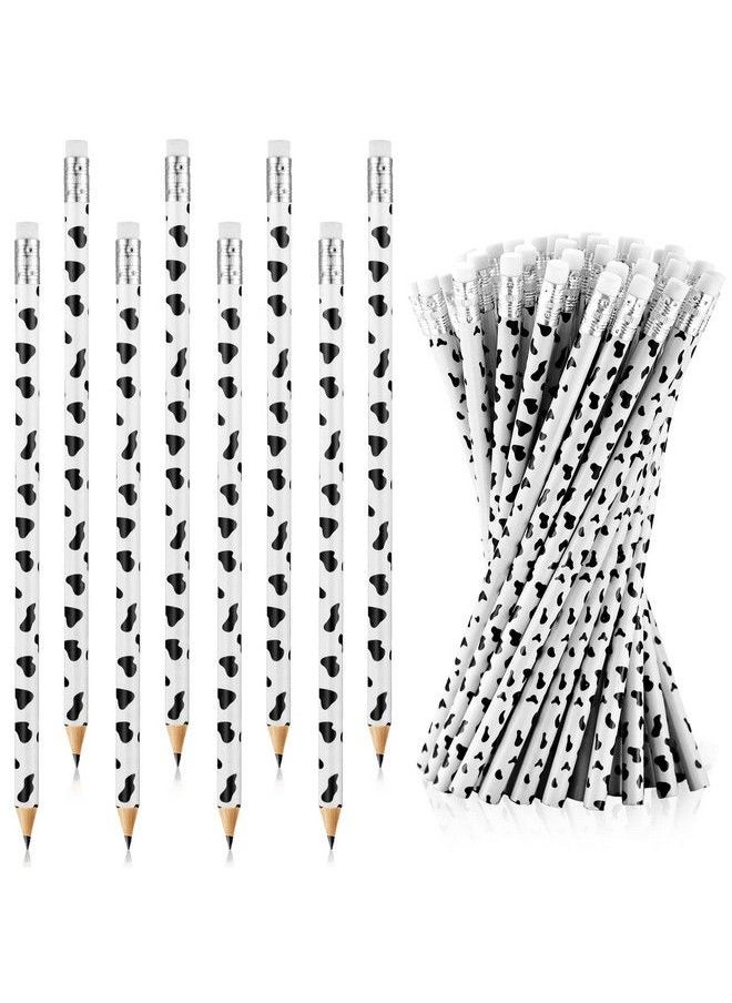 Leinuosen 48 Pcs Cow Print Pencils Cow Party Supplies Cartoon Animal Pencils Fun Cow Pattern Decorative Pencils Kawaii Wood Pencils With Eraser Supplies For Students Classroom School Home Kids Party Favor  - Image 2