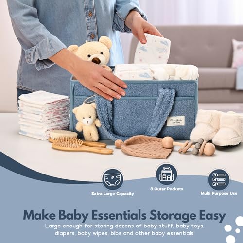 PeraBella Baby Diaper Caddy Organizer with Handle, Boy & Girl Shower Gift Basket, Portable Diaper Storage Basket Bin for Wipes, Newborn Baby Essentials Registry Search Must Haves, Car Caddy Organizer - Image 3