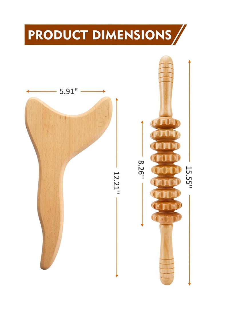 Loucky Loucky Wood Therapy Massage Tools, Wooden Gua Sha Kits, Y-Shape Gua Sha Board & 9-Roller Massage Tool, Used for Lymphatic Drainage & Muscle Tension Relief, Maderoterapia, Anti-Cellulite, Body Sculpting & Contouring  - Image 2