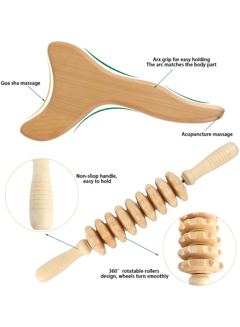 Loucky Loucky Wood Therapy Massage Tools, Wooden Gua Sha Kits, Y-Shape Gua Sha Board & 9-Roller Massage Tool, Used for Lymphatic Drainage & Muscle Tension Relief, Maderoterapia, Anti-Cellulite, Body Sculpting & Contouring  - Image 3