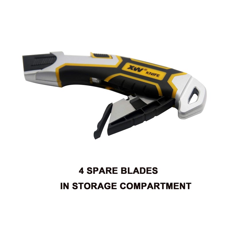XW Auto-Retractable Safety Utility Knife, Box Cutter of Quick Blade Change, 4 Spare Blades Storage in Handle - Image 3