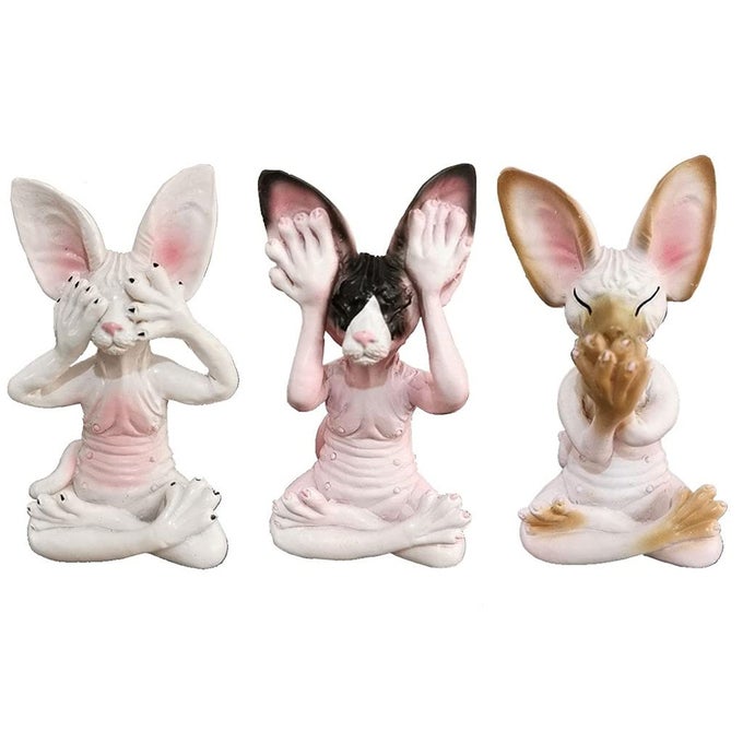 Set of 3 Wise Sphynx Cat Statue See Hear Speak No Evil Zen Meditating Yoga Cats Figurine Buddha Sculptures 33 Tall Shelf Sitters Home Office Decor