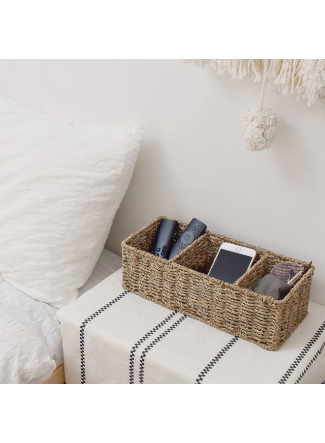 StorageWorks 3-Section Wicker Baskets for Shelves, Hand-Woven Seagrass Storage Baskets, 14.4" x 6.1" x 4.3", 2-Pack - Image 4