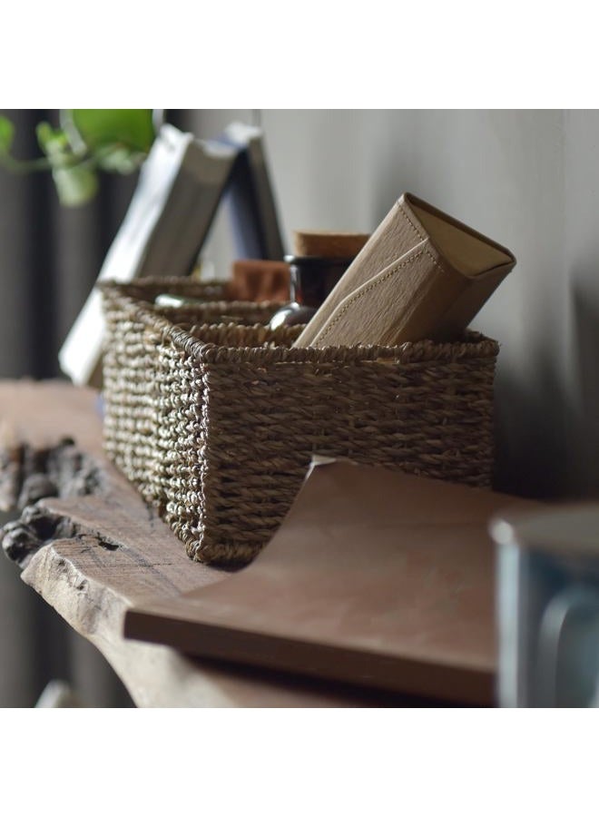 StorageWorks 3-Section Wicker Baskets for Shelves, Hand-Woven Seagrass Storage Baskets, 14.4" x 6.1" x 4.3", 2-Pack - Image 5