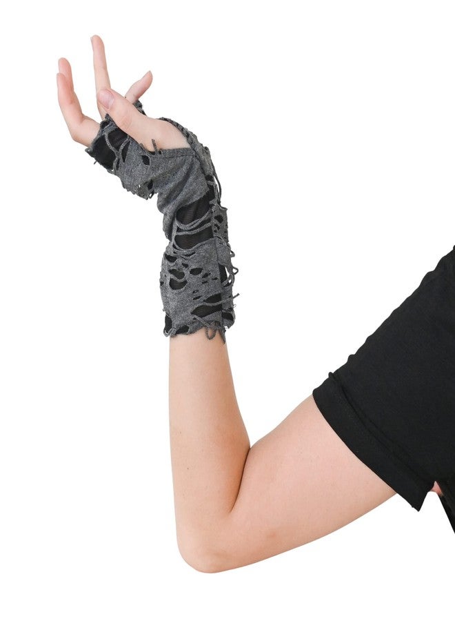Skeleteen Punk Ripped Arm Warmers - Fingerless Long Sleeve Knitted Warmer Gloves Goth Accessories for Men and Women - Image 2