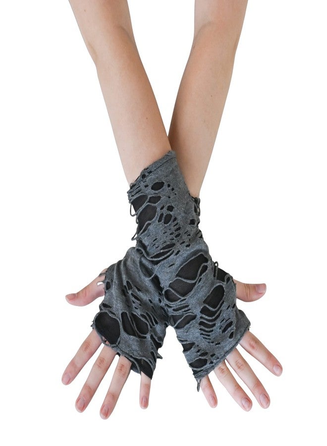 Skeleteen Punk Ripped Arm Warmers - Fingerless Long Sleeve Knitted Warmer Gloves Goth Accessories for Men and Women - Image 1