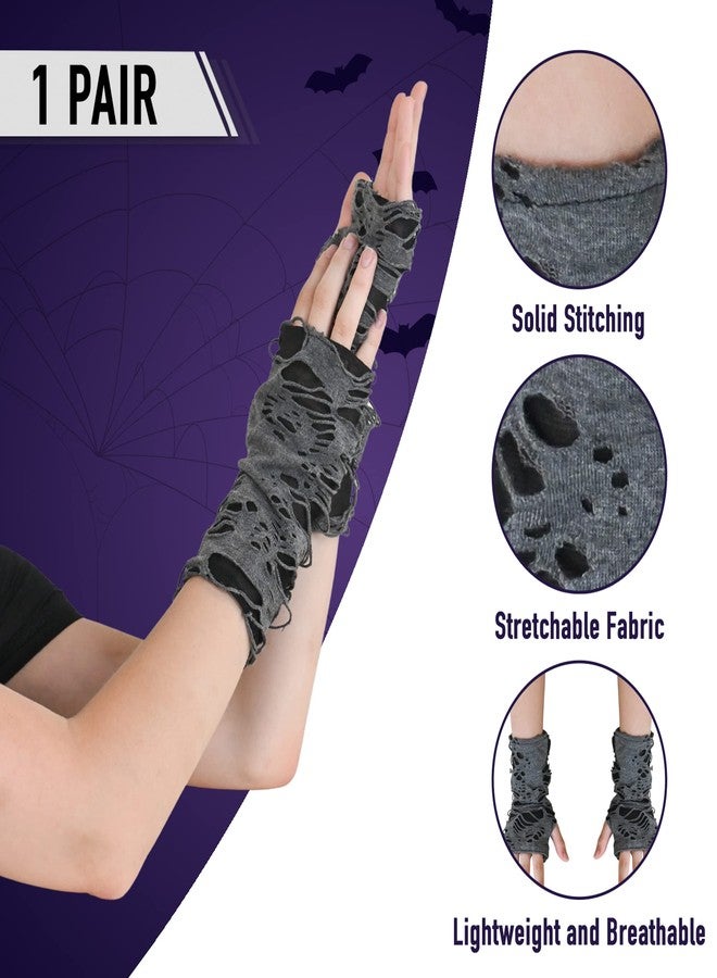 Skeleteen Punk Ripped Arm Warmers - Fingerless Long Sleeve Knitted Warmer Gloves Goth Accessories for Men and Women - Image 5