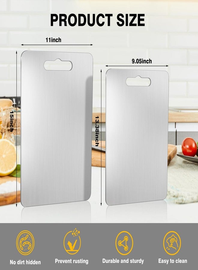 tchrules 2Pack Stainless Steel Cutting Boards - 15" x 11" and 13.38" x 9.05" (Set of 2) - Dishwasher Safe, Ideal for Meat, Fruit, Vegetables - Image 4